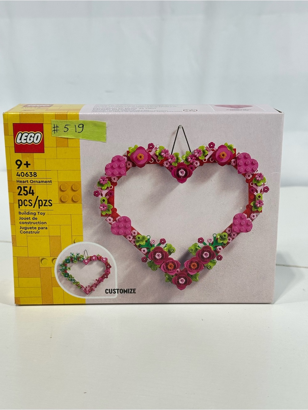 #519 LEGO 40638 Heart Ornament 254pcs Flowers Pink Red Sealed Box New